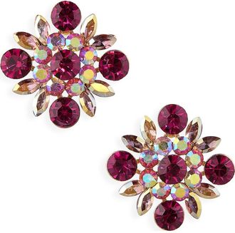 Tasha Crystal Flower Stud Earrings in Fuchsia Combo at Nordstrom Rack