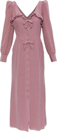 Alessandra Rich Polka Dot Midi Jurk - Dames - Shirt Kleedjes - Roze - S - Polyester - Kleedjes