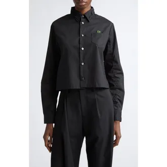 Undercover Boxy Crop Cotton Button-Up Shirt in Black at Nordstrom, Size 1