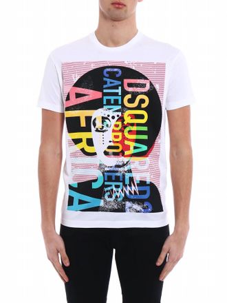 Dsquared2 Mens Africa Print Cotton T-Shirt In Colourful White