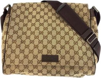 Gucci Pre-owned Cross Body Bags, male, Beige, Size: ONE SIZE Pre-owned GG Canvas Leather Shoulder Bag