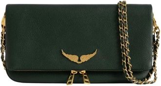 Zadig&Voltaire Tassen, Dames, Groen, ONE Size, Leer, Grained Leather Clutch