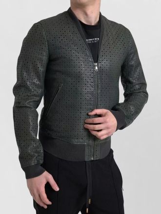 Dolce & Gabbana leather perforated bomber jacket
