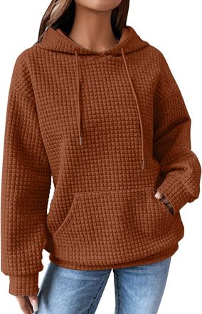 Generic Hoodies for Women UK Waffle Solid Color Fall Oversized Waffle Hoodie Lightweight Long Sleeve Sweathirts Autumn Winter Back to School Pullover Tops Blo