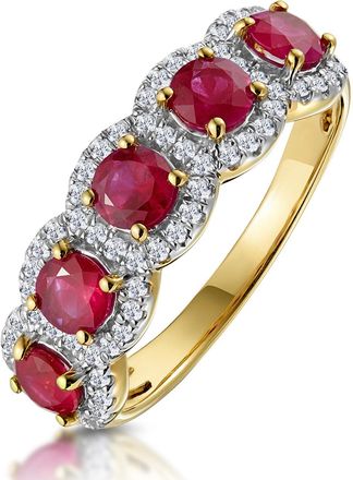 The Diamond Store Ruby and Diamond Halo 5 Stone Asteria Ring in 18K Gold