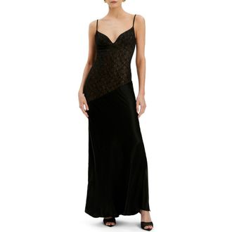 Bardot Aralia Lace Satin Dress in Black at Nordstrom, Size 6