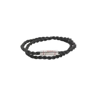 HUGO BOSS Dubbelomslag gevlochten leren armband - Heren - Armbanden - Zwart - ONE Size - Leer - Accessoires