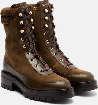 Aquazzura Very Cortina shearling-trimmed suede lace-up boots
