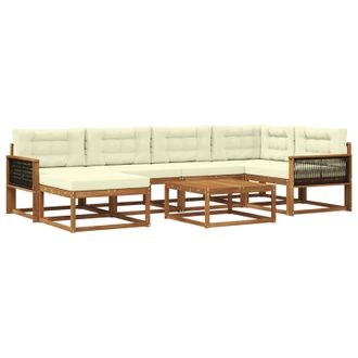 vidaXL Conjunto De Sof&aacute;s De Exterior Con Coj&iacute;n 7 Pcs Natural Y Crema Vidaxl