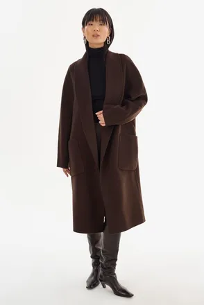 LaMarque THARA | Shawl Collar Wool Coat in Dark Brown at Nordstrom, Size X-Small/small