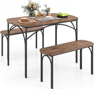 Costway Costway - 3-Piece Dining Table Set 120cm Space Saving Kitchen table set w/ Wooden Table & 2 Benches