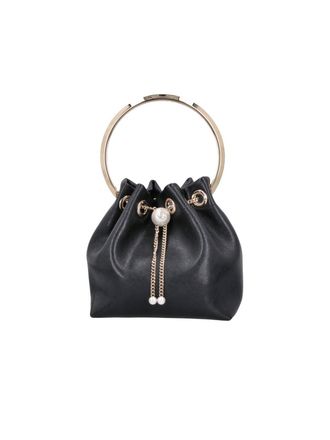Jimmy Choo London Gathered Leather Bag with Pearl-like Beads