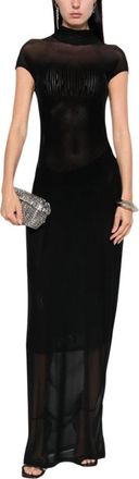 Jean Paul Gaultier Flocked Turtleneck Maxi Dress - Dames - Maxi kleedjes - Zwart - M - Tule - Kleedjes
