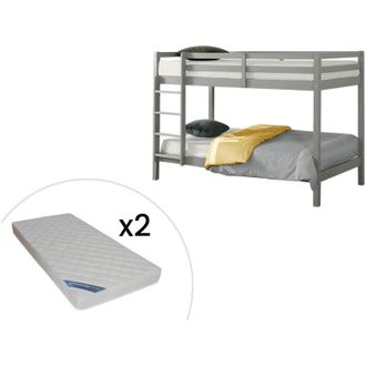 Vente-Unique Vente-unique - Letto a castello + Materasso 2 x 90 x 190 cm Pino massello Grigio - anicet ii