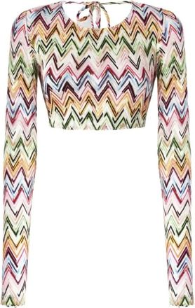 Missoni Crop Top met Kant en Zigzagmotief - Dames - Ronde hals truien - Veelkleurig - M - Truien & Vesten