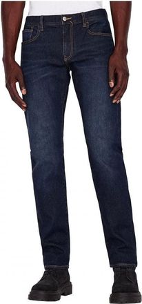 A|X Armani Exchange Mens 5 Pocket Straight Denim Jeans, Dark wash, Tobacco Stitching, Stretch Cotton, W30