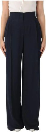 Emporio Armani Wide Trousers, female, Blue, XS, Wide Leg Pleated Trousers