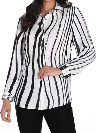 Frank Lyman Design Bardot Rhinestone Long Sleeve Blouse In Black White