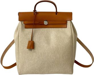 Hermès Brown Ivory Toile Officier Leather Backpack (Pre-Owned)