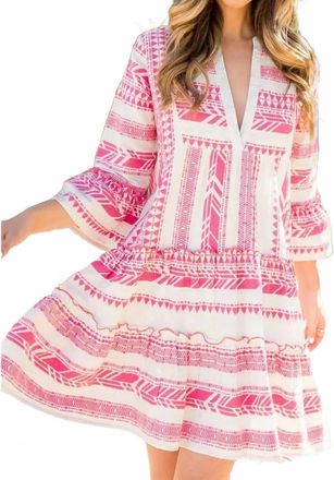 THML Clothing Connor V-Neck Mini Dress In White/ Pink