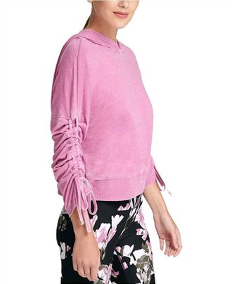 DKNY Activewear Sport Relaxed Cinch Sleeve Hoodie In Light Peony