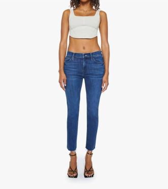 Mother Womens Mid Rise Dazzler Ankle Fray Jeans In Fancy Meeting You Here