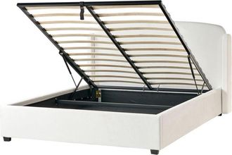 Beliani Cama De Tela Con Cabecero 160 X 200 Cm Cabecero Tapizado Con Alas Blanco Crema Bernay