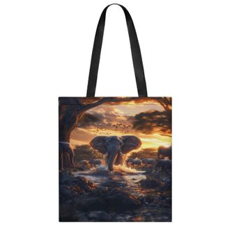 Generic Elephants in Sunset Water Womens Tote Casual Shopping Bag Lightweight Shoulder Bags Hobos Handbag for Work Travel Daily 35x40cm