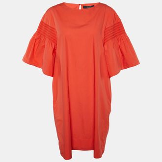 Max Mara Orange Cotton Shirred Sleeve Mini Dress