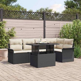 vidaXL Vidaxl - Conjunto De Sof&aacute; De Jard&iacute;n Con Coj&iacute;n 6 Pcs Negro Polirat&aacute;n