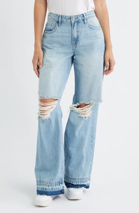 Hidden Jeans Ripped & Distressed Extra Wide Leg Jeans in Medium Wash at Nordstrom, Size 25