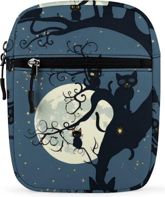 Generic Halloween Black Cats on Tree in Night Crossbody Bag Adjustable Satchel Cute Shoulder Bag Lightweight Sling Bags