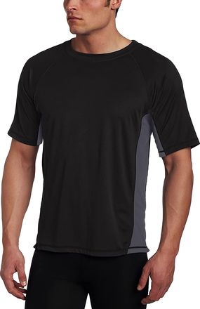 Kanu Surf Mens Short Sleeve UPF 50 Swim Shirt Rash Guard Sun Shirt (Regular & Extended Sizes), Black/Charcoal, XXL