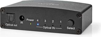 Nedis Conmutador De Audio Digital 4 Vias Entrada De Conexion Alimentacion Cc 4x Toslink Salida De Conexion Toslink Hembra Control Remoto Manual Boton Metale