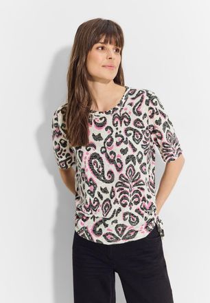 Cecil T-Shirt CECIL, Damen, Gr. XXL (46), weiss (vanillewei&szlig;), Jersey, Obermaterial: 65% Polyester, 35% Viskose, bedruckt, regular fit taillenbedeckt, Rundh
