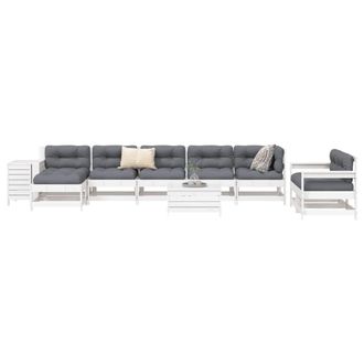 vidaXL Juego De Sof&aacute;s De Jard&iacute;n 10 Pzas Madera Maciza De Pino Blanco Vidaxl