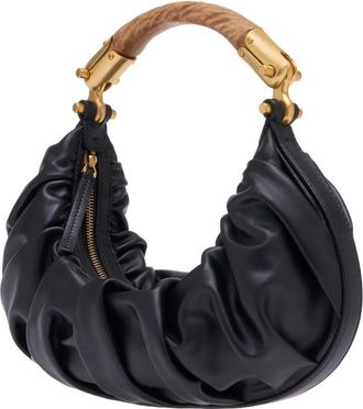 Balmain Womens Gathered Calfskin Hobo Black