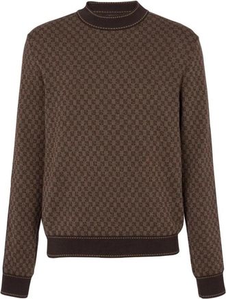 Balmain Mini Monogram Wollen Trui - Heren - Ronde hals truien - Bruin - L - Wol - Truien & Vesten
