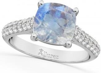 Allurez Cushion Cut Moonstone & Diamond Ring 18k White Gold (4.42ct)