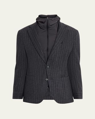 Sease Mens Hooded Wool Pinstripe Blazer