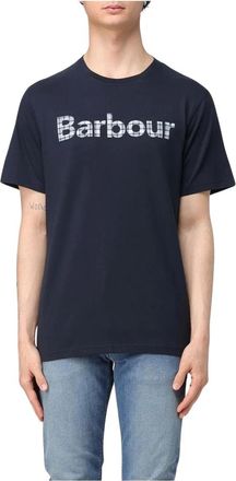 Barbour Tops, Heren, Blauw, L, Katoen, Logo Plaid TShirt
