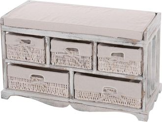 Hhg Nunca usado] Cómoda y banco con 5 cajones, 45x77x36cm, aspecto shabby, vintage, blanco
