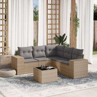 vidaXL Vidaxl - Juego De Sof&aacute;s Jard&iacute;n Con Cojines 6 Pzas Rat&aacute;n Sint&eacute;tico Beige