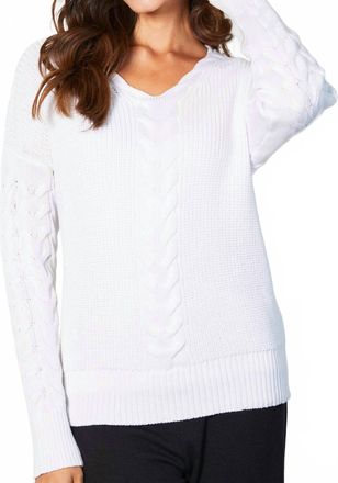 French Kyss Cable V-Neck Top In White