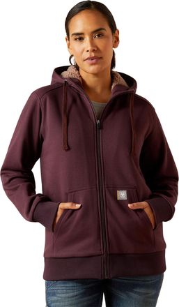 Ariat Womens Rebar All-Weather Sherpa Full Zip Hoodie Long Sleeve in Fudge, Size X-Small, by Ariat