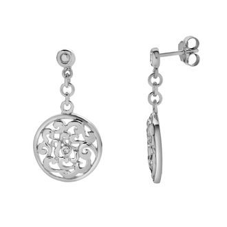 LuvMyJewelry Orlisse Sterling Silver 0.02 Ct Diamond Filigree Disc Drop Earrings