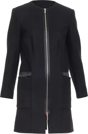 The Row wool blend collarless zip coat