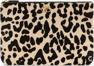 Valentino Garavani Clutch VLogo leopardata - Toni neutri