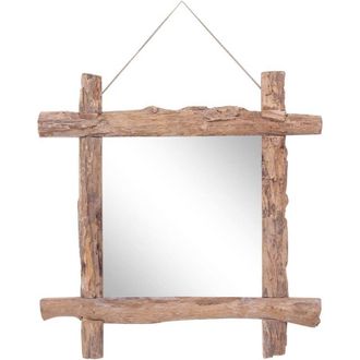 vidaXL Specchio con Tronchi Naturale 70x70 cm in Teak di Recupero vidaXL