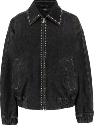 Versace Denim Blouson met Versieringen - Dames - Spijkerjassen - Zwart - M - Denim - Jassen